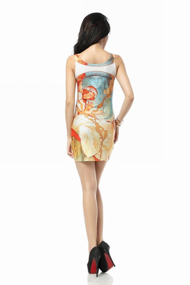 Beautiful cartoon painting print pencil dress